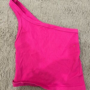 Pink Ribbed Cropped Tank Top